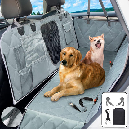 Car Seat Covers Backseat - Dog Hammock - Car Seat Cover for Back Seat SUV with Mesh Window Multiple Pockets Zipper Flap Nonslip Rubber Back Washable Material