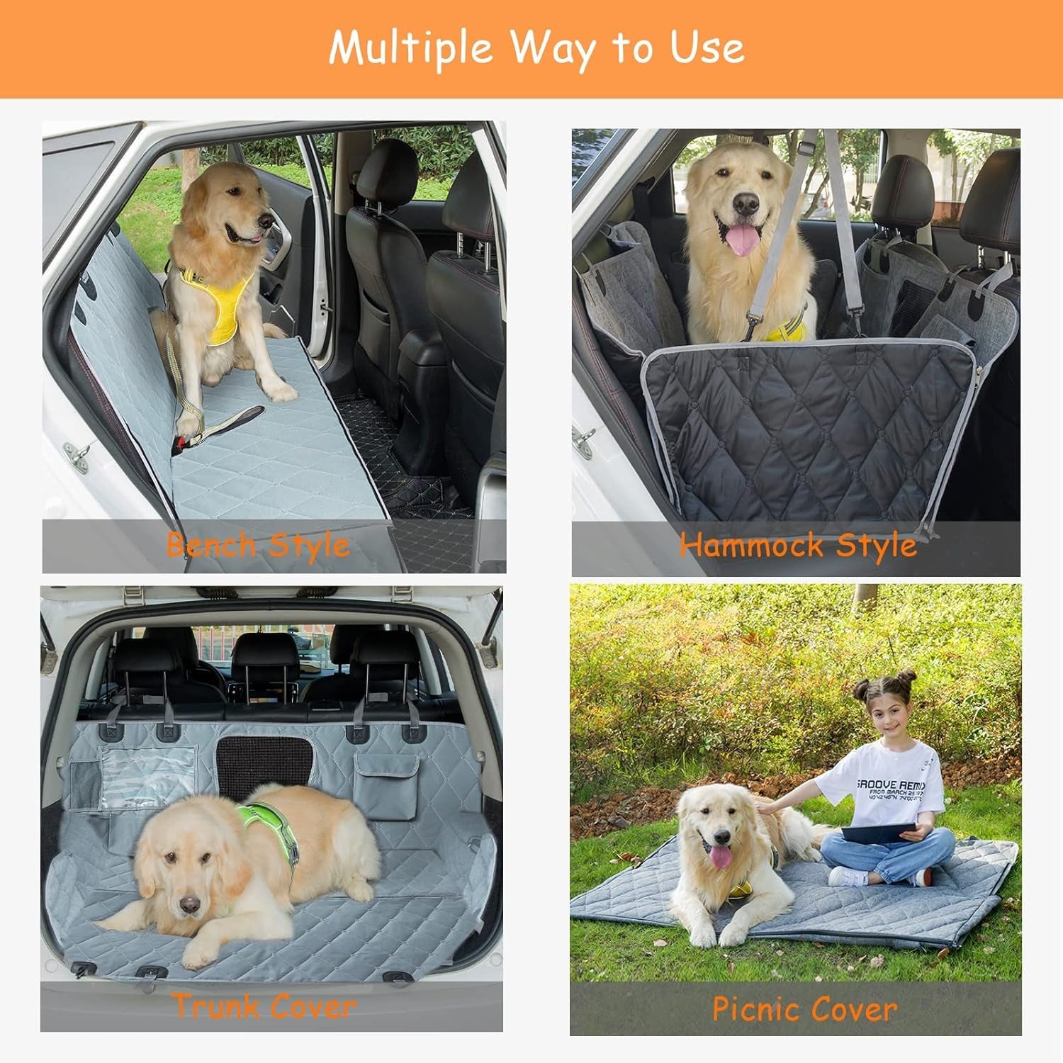 Car Seat Covers Backseat - Dog Hammock - Car Seat Cover for Back Seat SUV with Mesh Window Multiple Pockets Zipper Flap Nonslip Rubber Back Washable Material