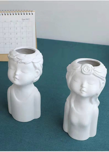 Ceramic Vases for Home Decor，Cute Body Flower Vase，Modern Vases for Home Decor (White Boy)