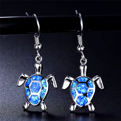 Fashion Women Earrings 2025 Fashion Blue Imitation Opal Drop Earrings Cute Turtle Animal Earrings Female Wedding Jewelry Gift