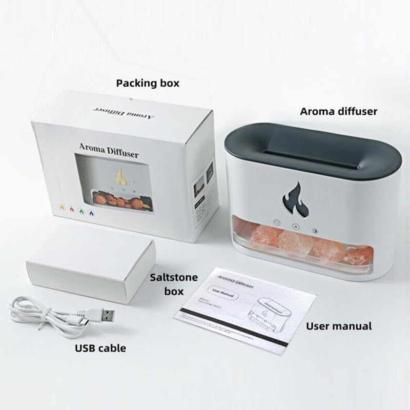 Flame Salt Lamp Diffusers Humidifier for Bedroom, Colorful Aromatherapy Essential Oil Diffuser, Fire Air Aroma Humidifier with Timer for Home,Desktop,Office,Yoga (White,250Ml)