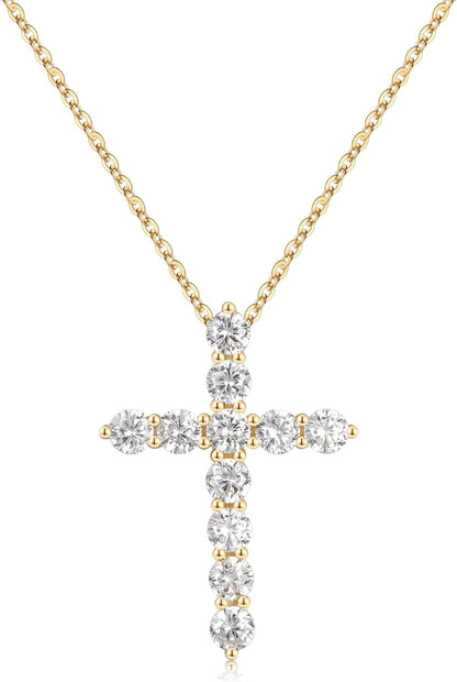 Gold CZ Cross Necklace for Women, 14K Gold Plated Sterling Silver Cross Necklaces Gold Cross Necklaces for Women Cross Pendant Necklaces for Women Gold Jewelry