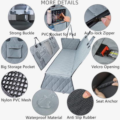 Car Seat Covers Backseat - Dog Hammock - Car Seat Cover for Back Seat SUV with Mesh Window Multiple Pockets Zipper Flap Nonslip Rubber Back Washable Material