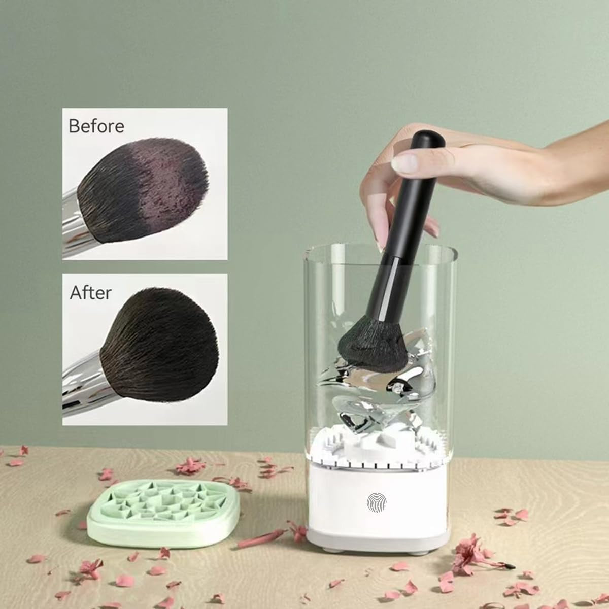 Electric Makeup Brush Cleaner,Electric Makeup Brush Cleaner Machine,Automatic Makeup Brush Cleaner for Makeup Brush and Drawing Tool,Automatic Spinning Makeup Brush Cleaner,White