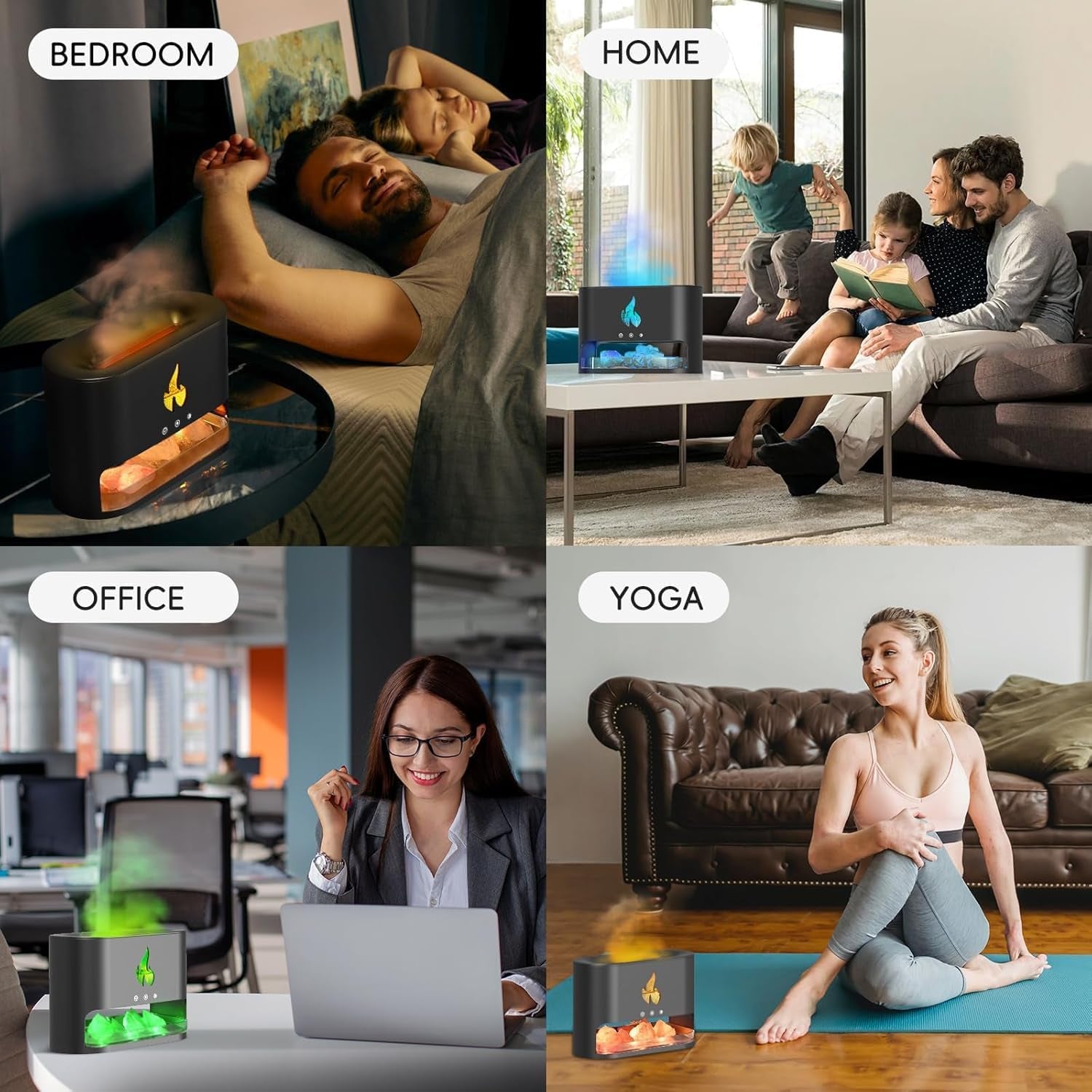 Flame Salt Lamp Diffusers Humidifier for Bedroom, Colorful Aromatherapy Essential Oil Diffuser, Fire Air Aroma Humidifier with Timer for Home,Desktop,Office,Yoga (White,250Ml)