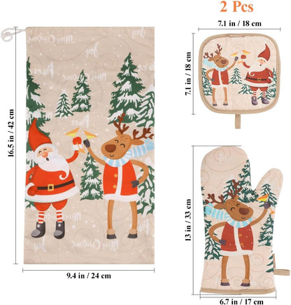 Cute Christmas Oven Mitt, 5PCS Merry Christmas Oven Mitts and Pot Holders Sets, Heat Resistant Oven Gloves and Pot Holders, Oven Mitt & Pot Holder for Christmas Kitchen Cooking Baking