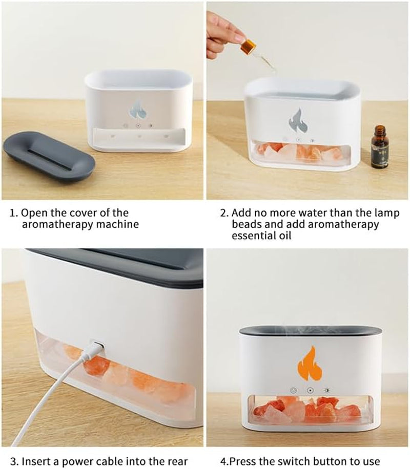 Flame Salt Lamp Diffusers Humidifier for Bedroom, Colorful Aromatherapy Essential Oil Diffuser, Fire Air Aroma Humidifier with Timer for Home,Desktop,Office,Yoga (White,250Ml)