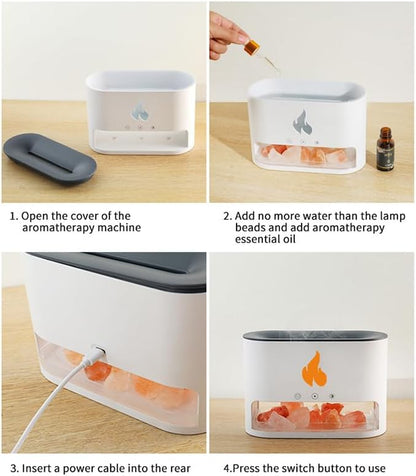 Flame Salt Lamp Diffusers Humidifier for Bedroom, Colorful Aromatherapy Essential Oil Diffuser, Fire Air Aroma Humidifier with Timer for Home,Desktop,Office,Yoga (White,250Ml)