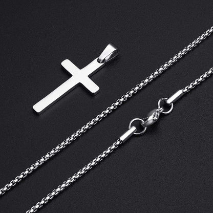 Stainless Steel Cross Pendant Necklaces for Men Pendant Chain 20 Inch Silver