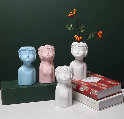 Ceramic Vases for Home Decor，Cute Body Flower Vase，Modern Vases for Home Decor (White Boy)