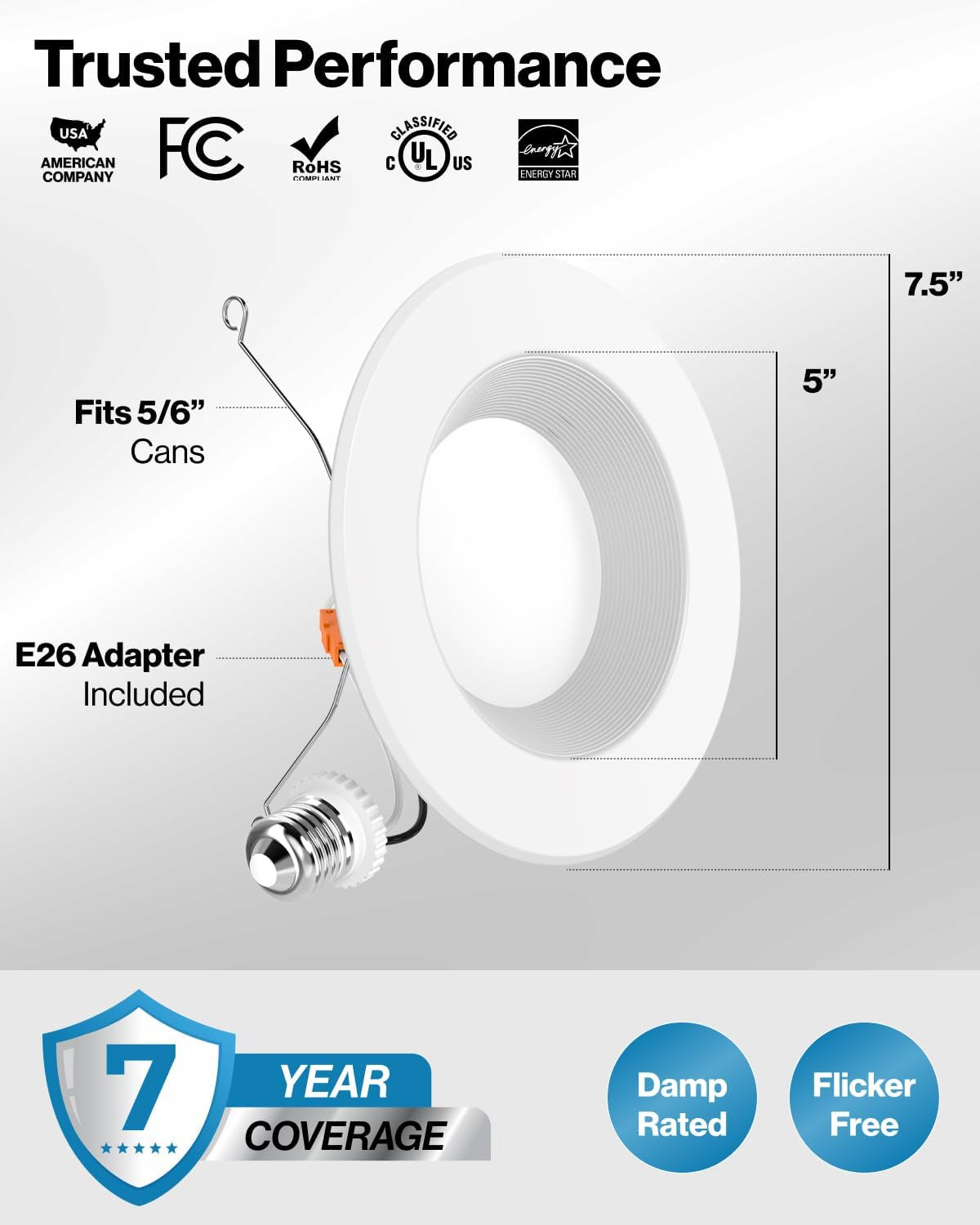 Sunco Retrofit LED Recessed Lighting 6 Inch, Downlight Can Lights for Ceiling, Baffle Trim, 965 LM, 13W (120W Equivalent), 4000K Cool White, Dimmable, Damp Rated UL 4 Pack.