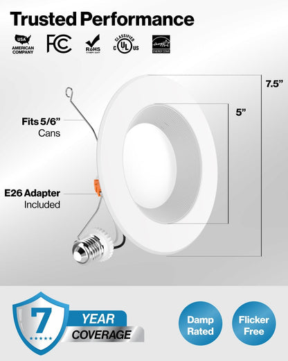 Sunco Retrofit LED Recessed Lighting 6 Inch, Downlight Can Lights for Ceiling, Baffle Trim, 965 LM, 13W (120W Equivalent), 4000K Cool White, Dimmable, Damp Rated UL 4 Pack.