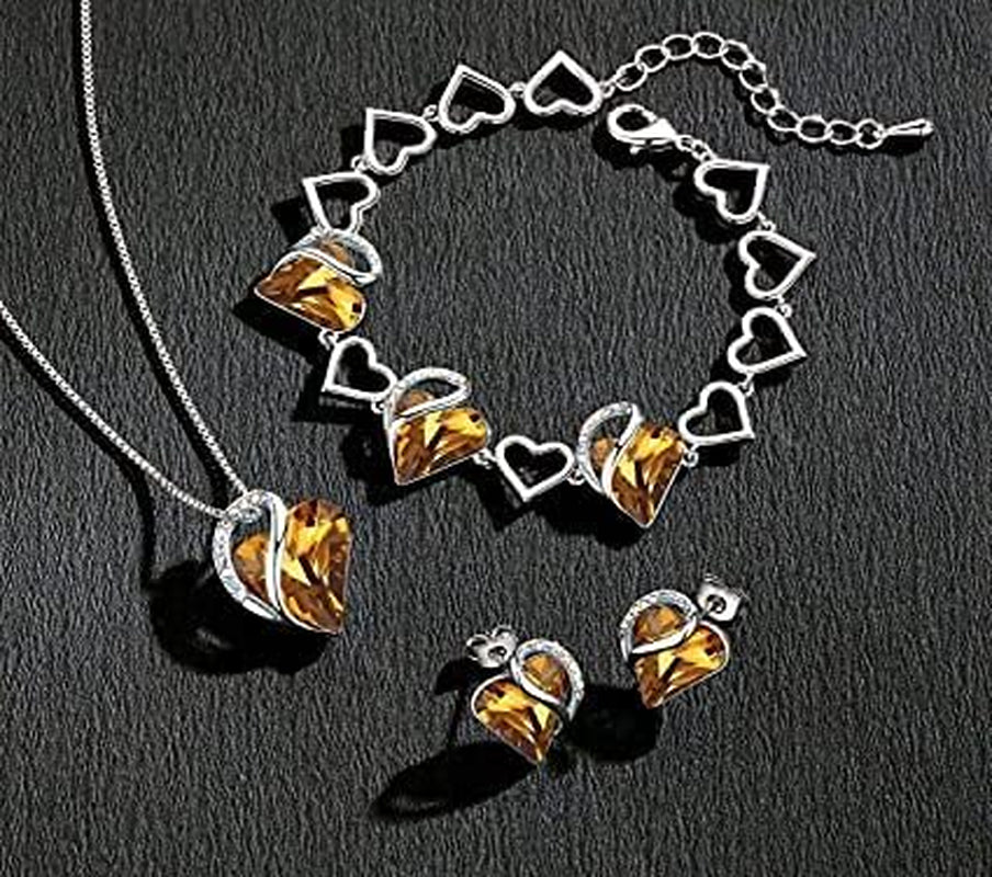 Necklaces for Women, Infinity Love Birthstone Heart Crystal Pendant, Birthday Jewelry Gifts for Her, Mom, and Wife, Silver Plated, 18 plus 2 Inch Adjustable Chain