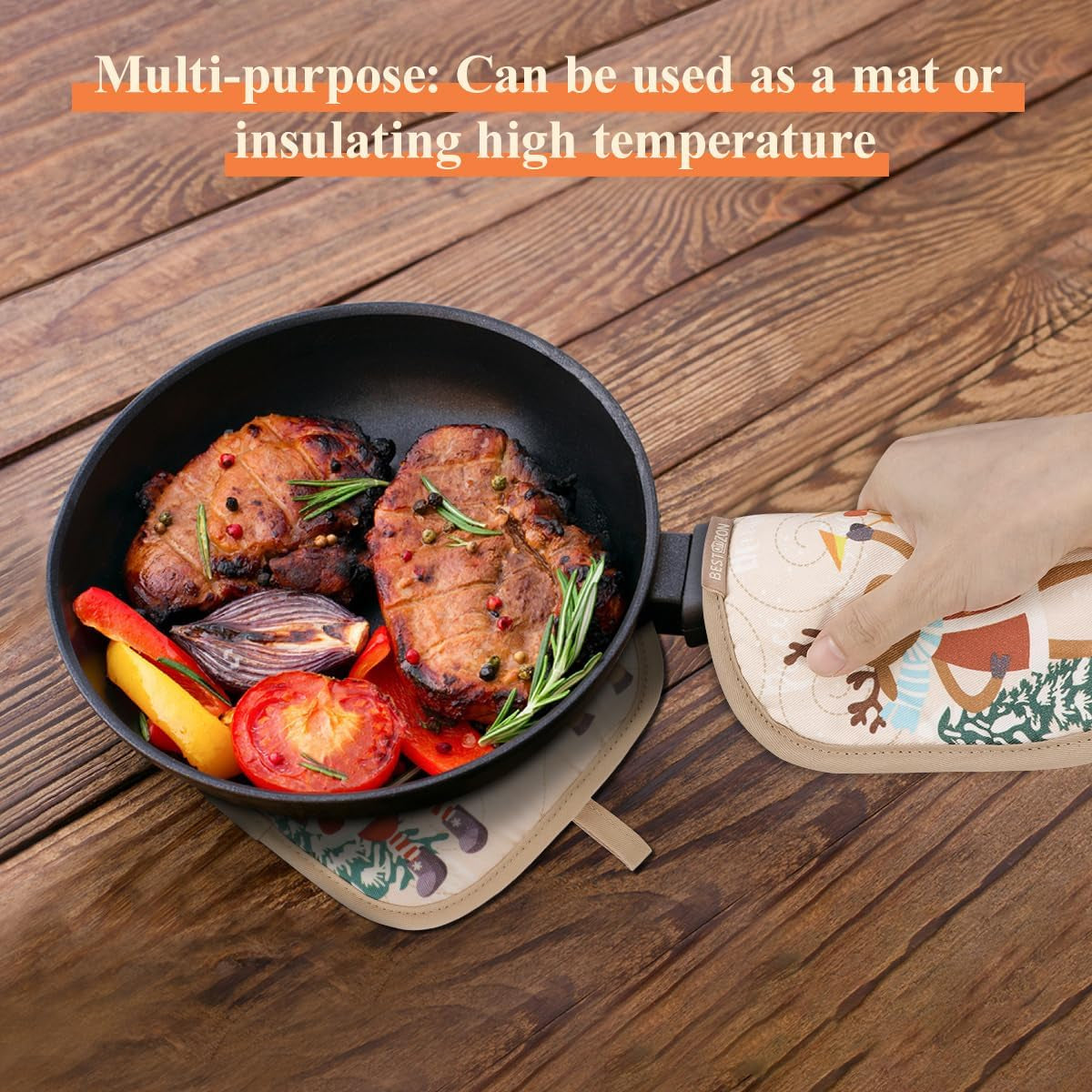 Cute Christmas Oven Mitt, 5PCS Merry Christmas Oven Mitts and Pot Holders Sets, Heat Resistant Oven Gloves and Pot Holders, Oven Mitt & Pot Holder for Christmas Kitchen Cooking Baking